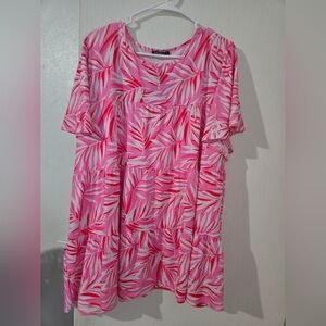 HEIMISH USA Pink, Red and White Patterned Lightweight Top NEW